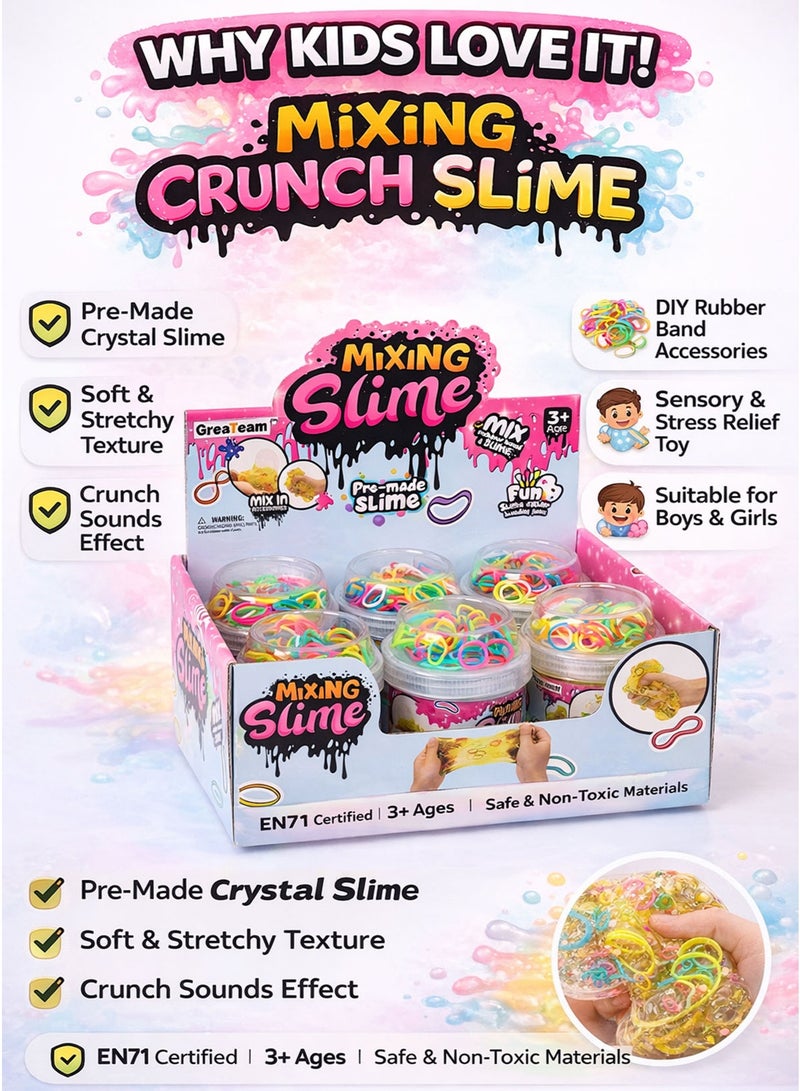 Greateam Mixing Slime Crunch Slime Set of 6 PCS  Crystal Putty + Soft Slime + Clear Slime + Stretchy Slime + Crunchy Slime  Pre-Made Ready-to-Play Slime Pots with DIY Rubber Band Accessories  Rainbow Loom Bands Mix-Ins  Sensory Play Toy ASMR Crunch Texture, Squishy Stretch Putty  Anti Stress Relieve Toy, Fidget Toy Tactile Learning Toy  Slime Crunch Assortment for Kids Boys Girls Children  Gift Toy  Safe Non Toxic High Quality  EN71 Certified EU Toy Safety Standard  3+ Years - Image 2